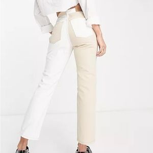 tan and white top shop editor jeans size 28